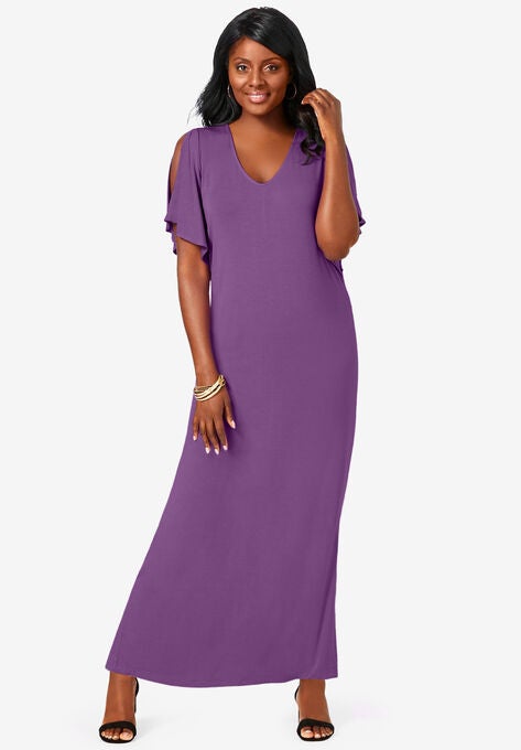 Cold Shoulder Maxi Dress, BRIGHT VIOLET, hi-res image number null