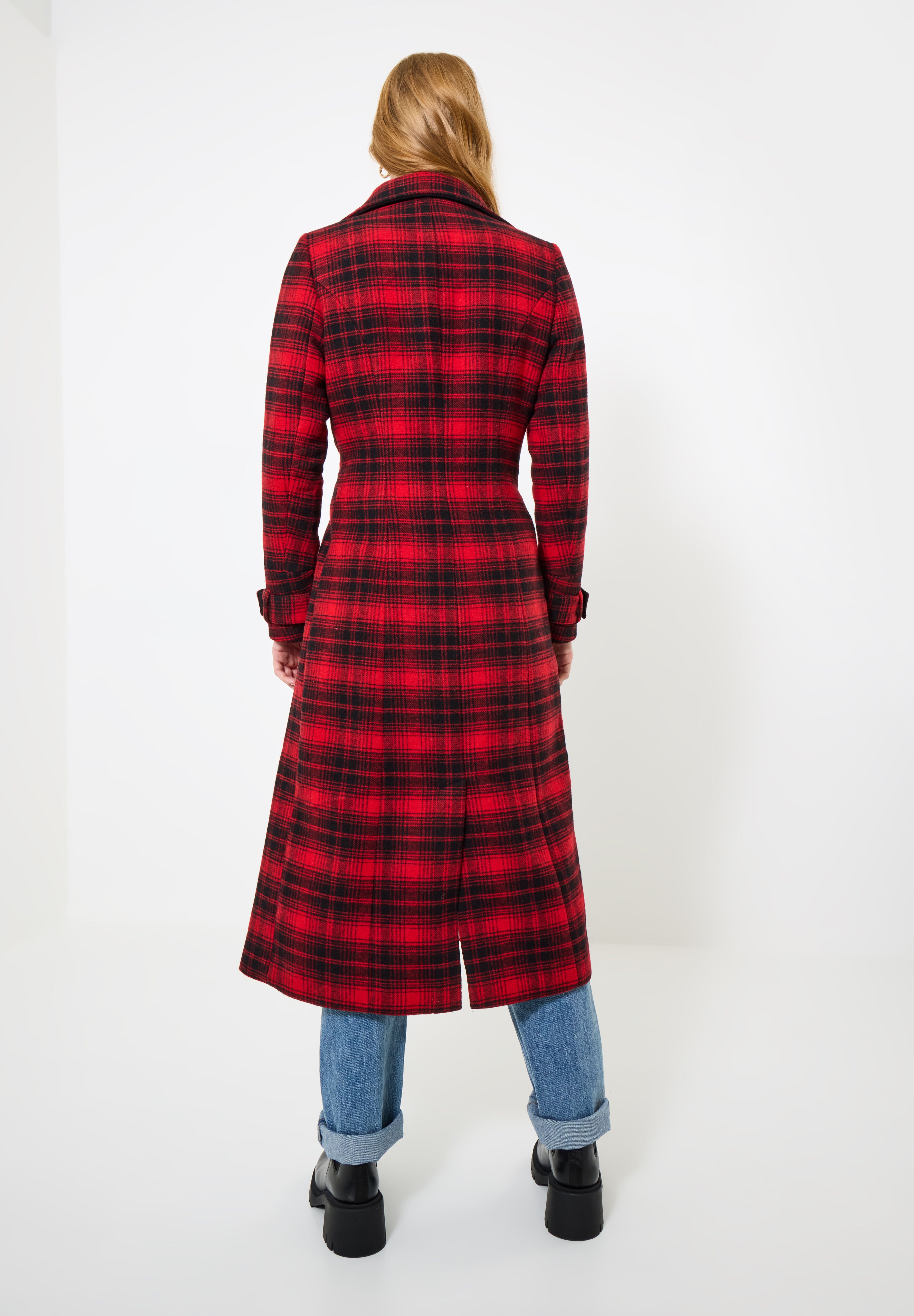 Wool-Blend Double Breasted Coat, RED MEGA PLAID, alternate image number 3