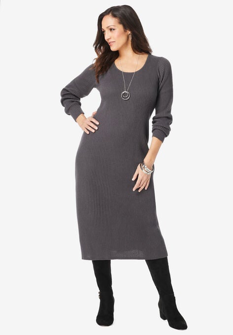 Scoop-Neck Sweater Dress, DARK CHARCOAL, hi-res image number null