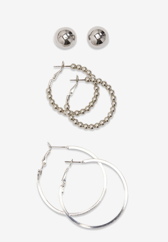 3-Piece Earring Set, SILVER, hi-res image number 0