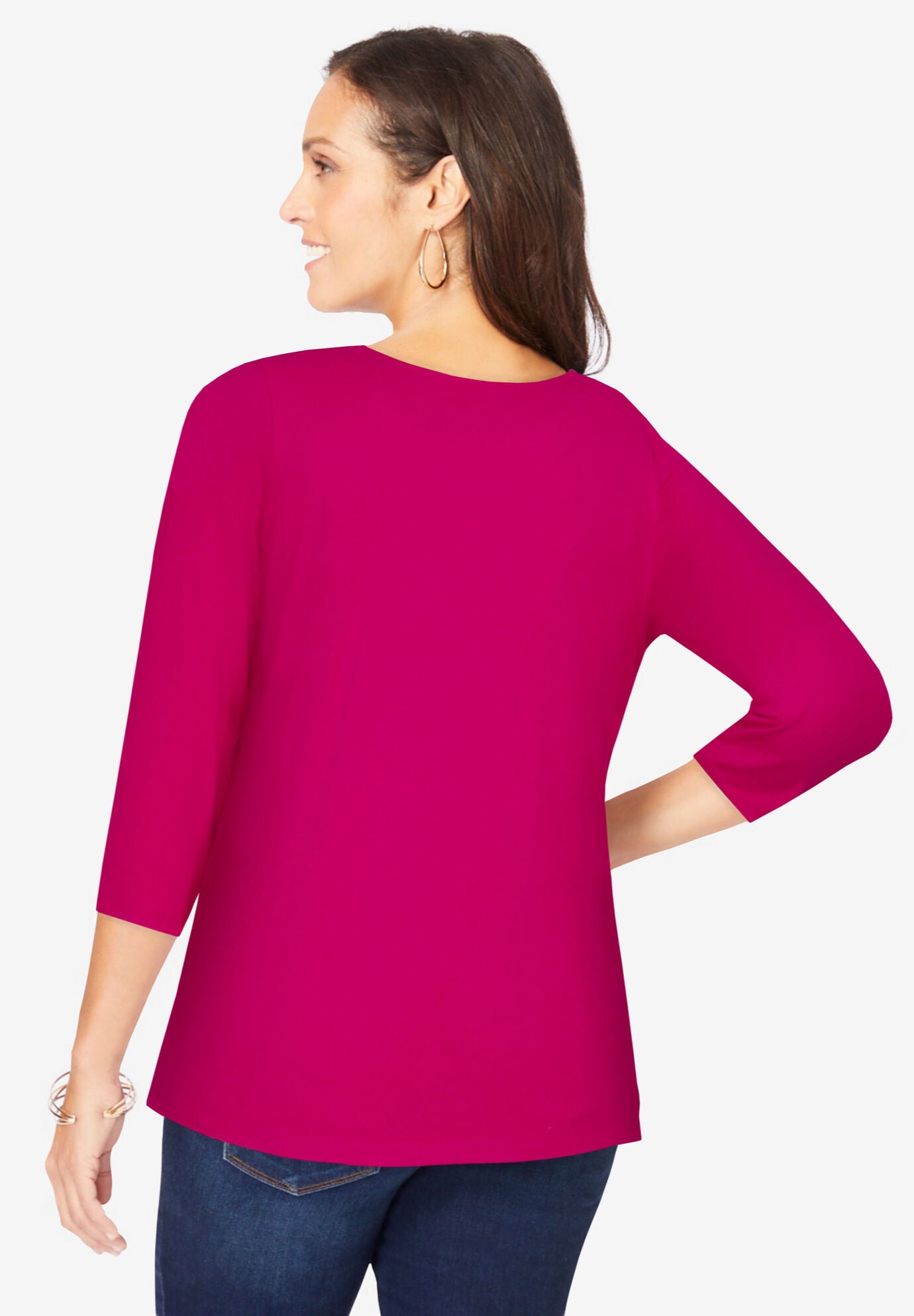Stretch Cotton Scoop Neck Tee, PINK BURST, on-hover image number 1