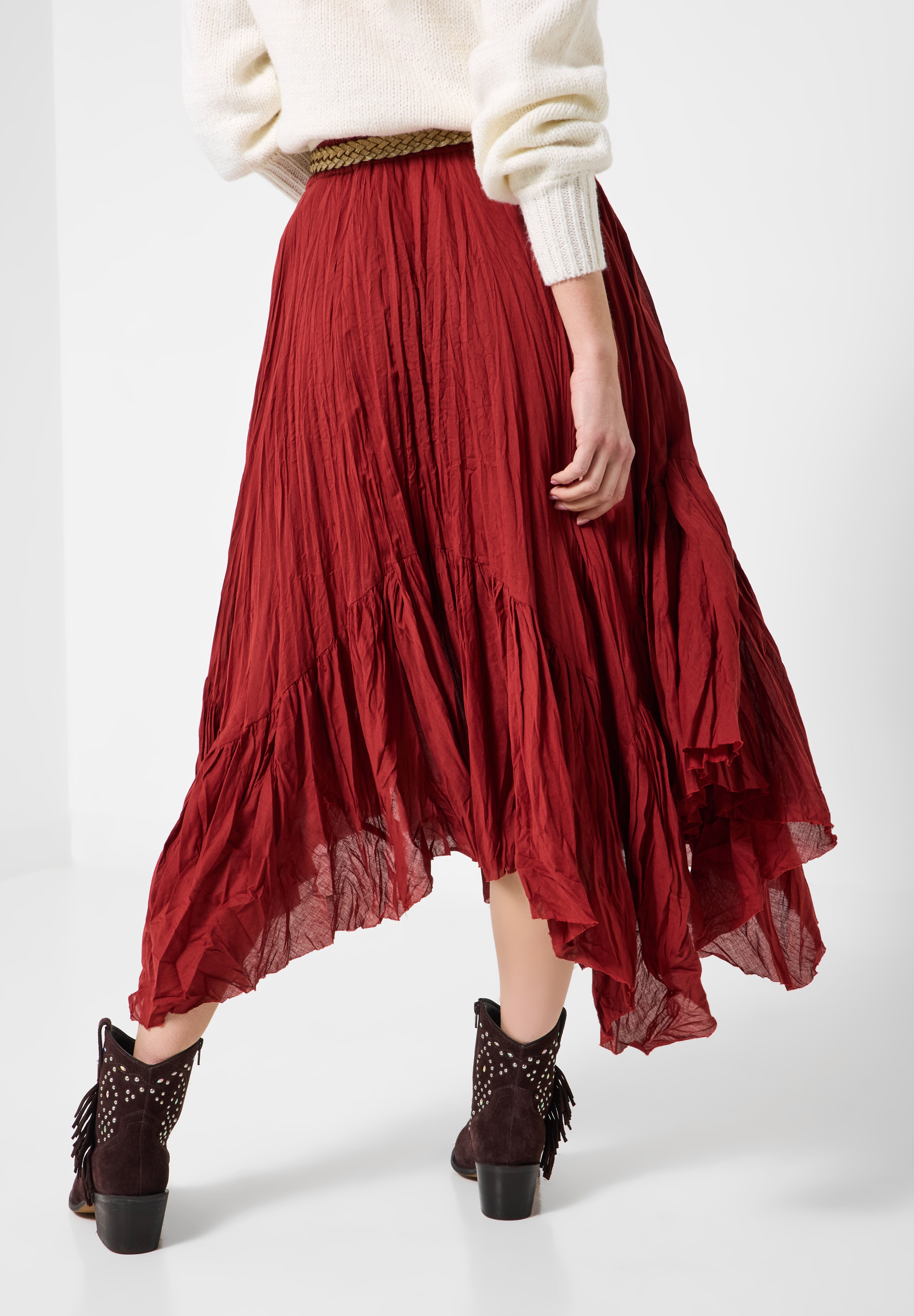 Handkerchief Hem Crinkle Midi Skirt, BRICK RED, alternate image number 2