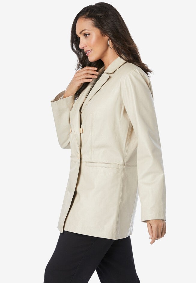 Double Breasted Leather Blazer, , alternate image number null