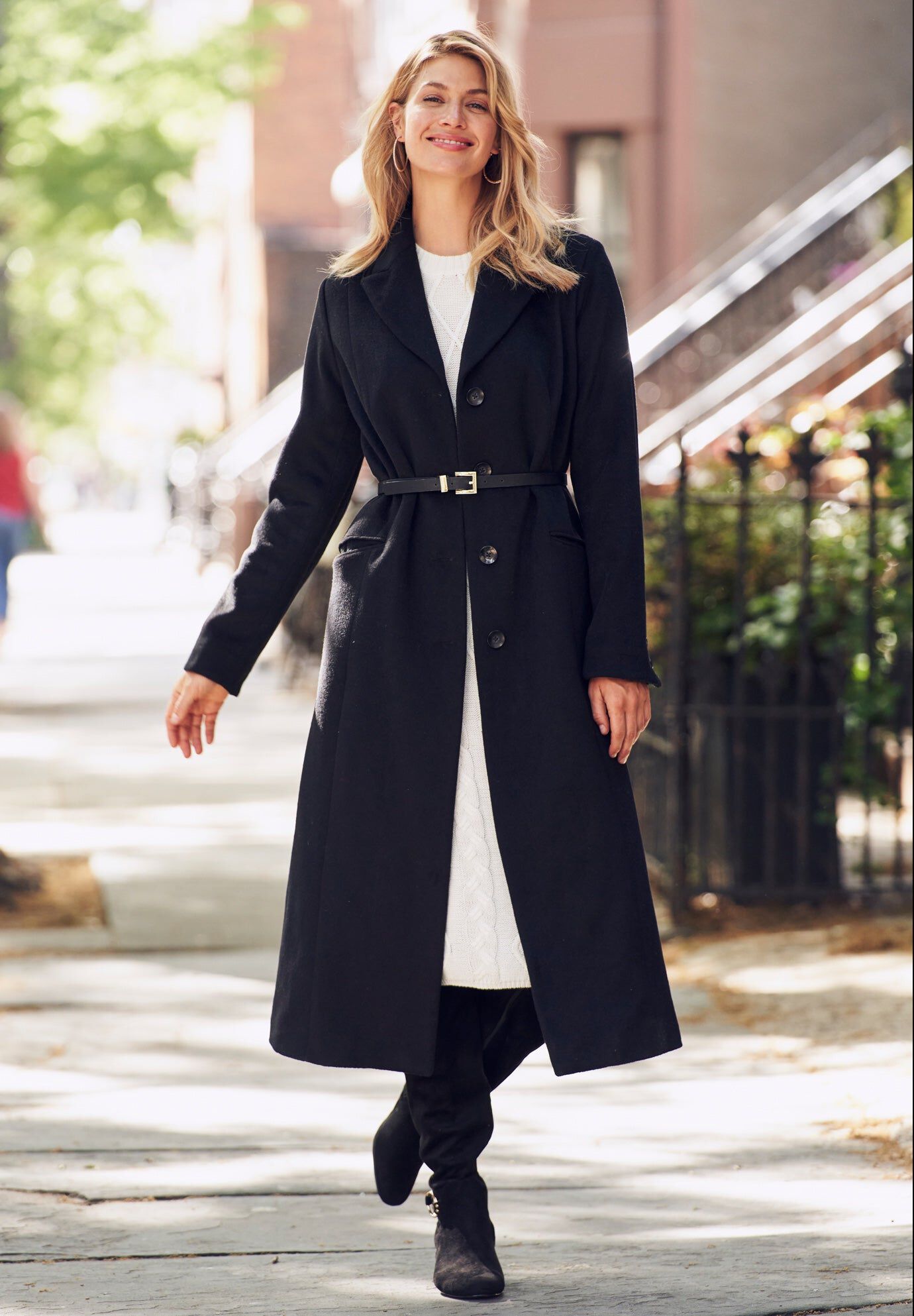 Wool Blend Toggle Peacoat with Hood Fur Trim, Soft Camel | Catherines