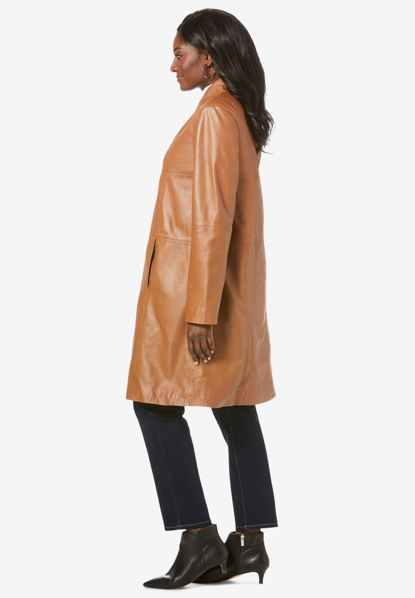 Women's plus size leather swing coats discount