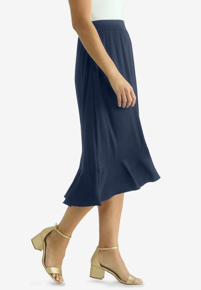 Midi Ruffle Skirt, NAVY, alternate image number null