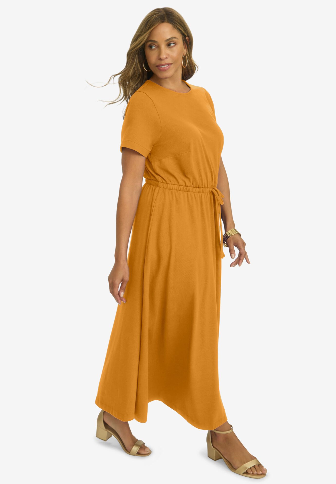 Drawstring Maxi Dress, RICH GOLD, alternate image number 2
