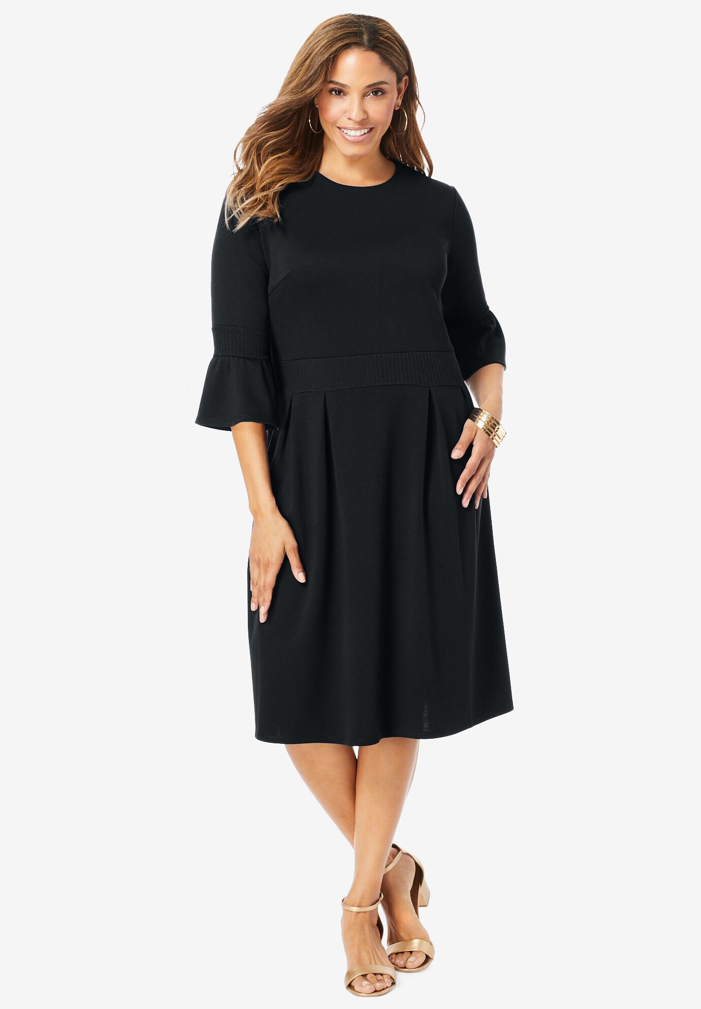 Women s Elegant Ponte Fit Flare Dress Black Catherines