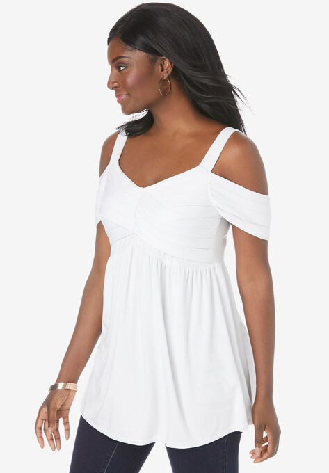 Cold Shoulder Pleat Tunic, , alternate image number null
