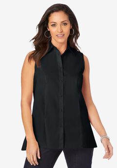 Stretch Cotton Poplin Sleeveless Shirt