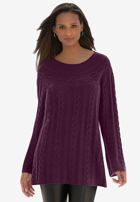 Cable Sweater Tunic, DARK BERRY, hi-res image number null