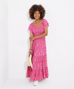 Square Neck Smocked Crinkle Maxi Dress