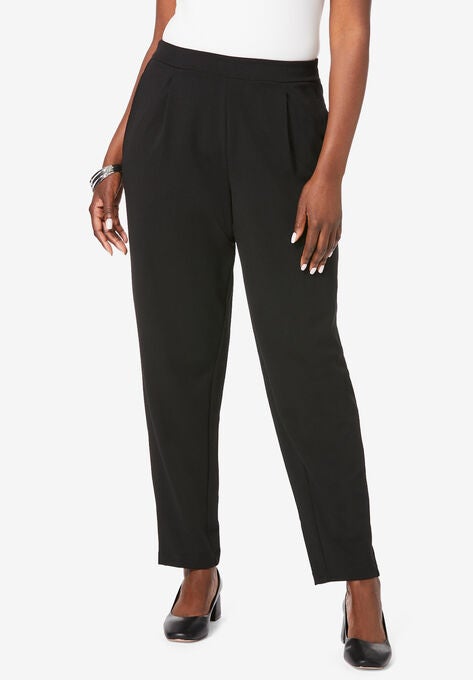 Stretch Knit Crepe Straight Leg Pants, BLACK, hi-res image number null