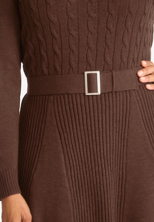 Belted Cable Sweater Dress, , alternate image number null