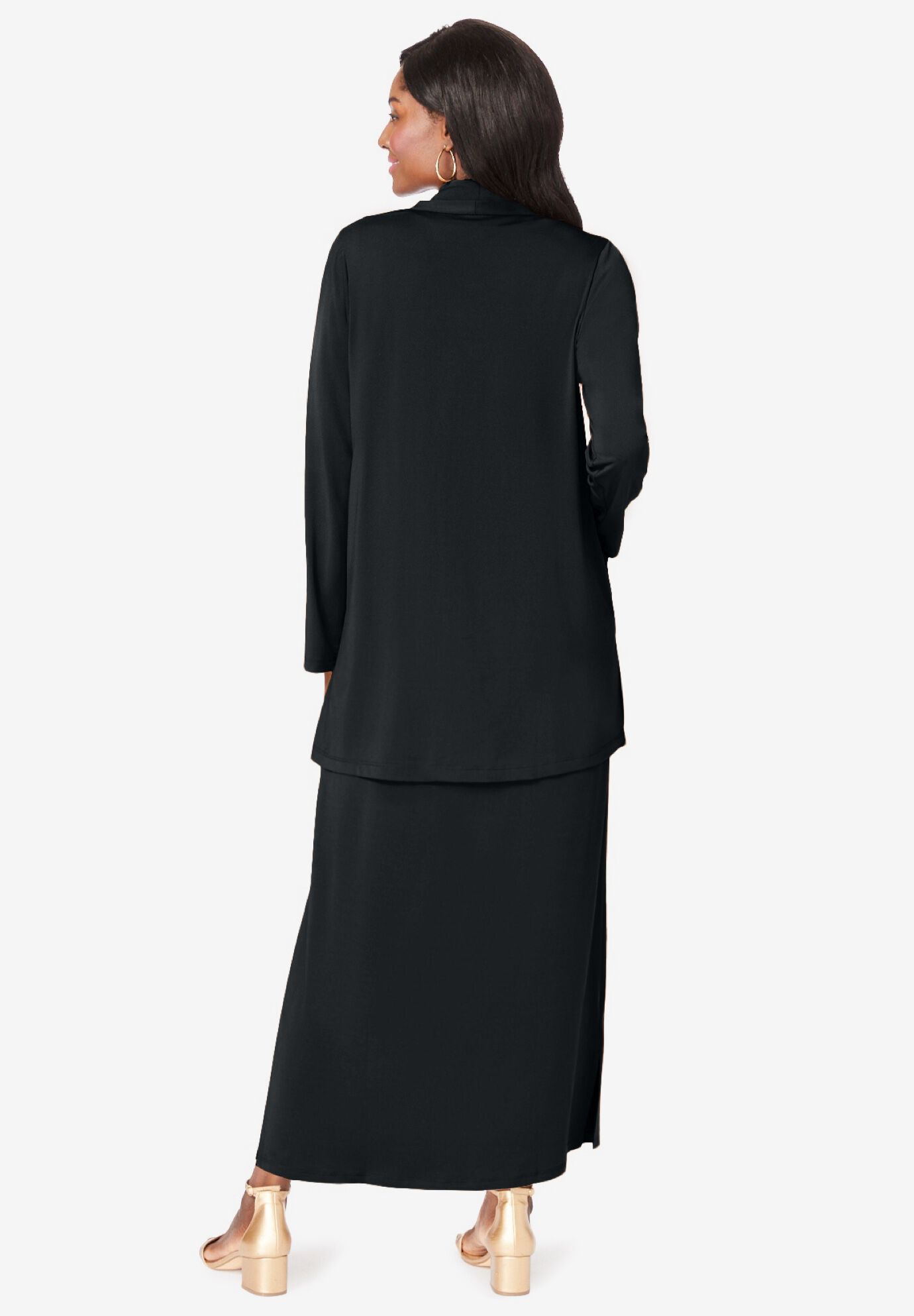 2-Piece Cowlneck Jacket Dress, BLACK, on-hover image number 1
