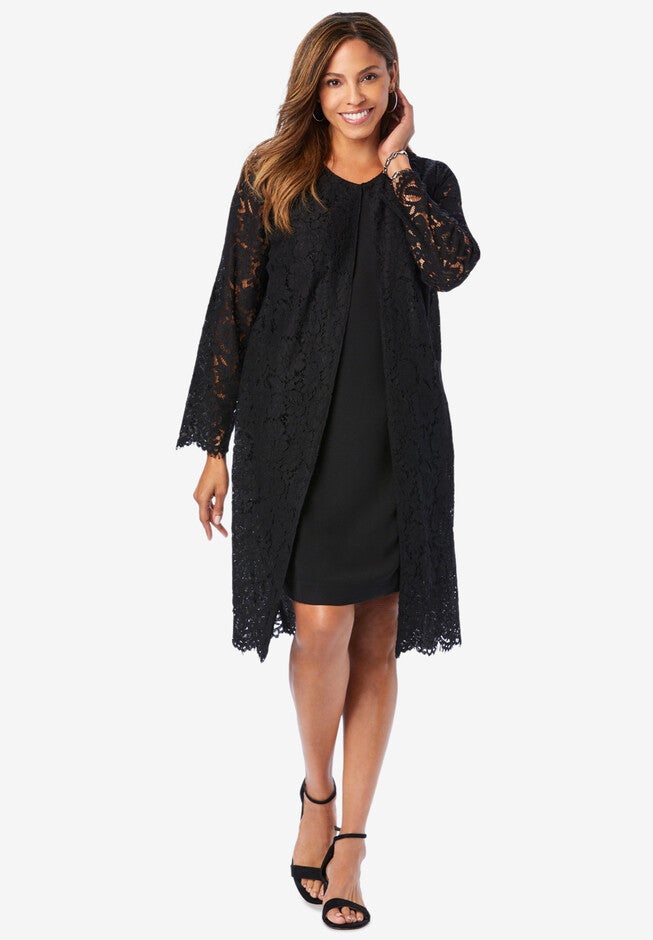 2-Piece Lace Jacket Dress, BLACK, hi-res image number null