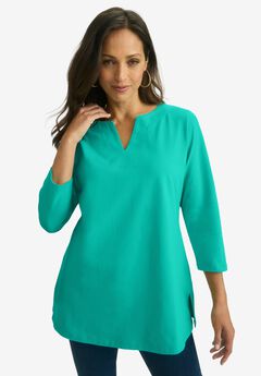 Stretch Cotton Notch Neck Tunic