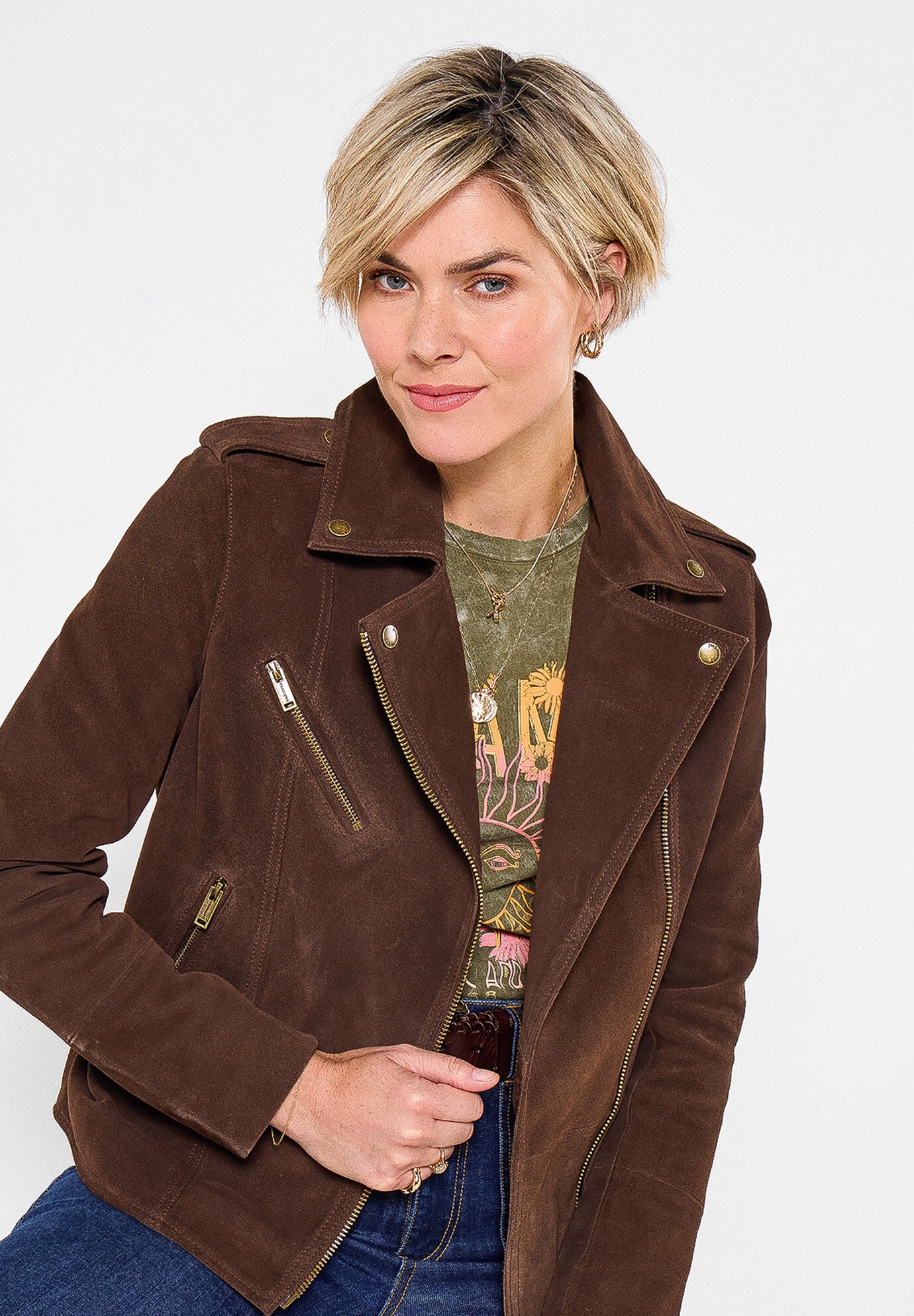 Suede Moto Jacket, CHOCOLATE BROWN, hi-res image number 0