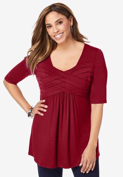 Stretch Knit Pleated Tunic