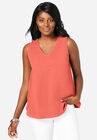Stretch Cotton V-Neck Tank, DUSTY CORAL, hi-res image number null