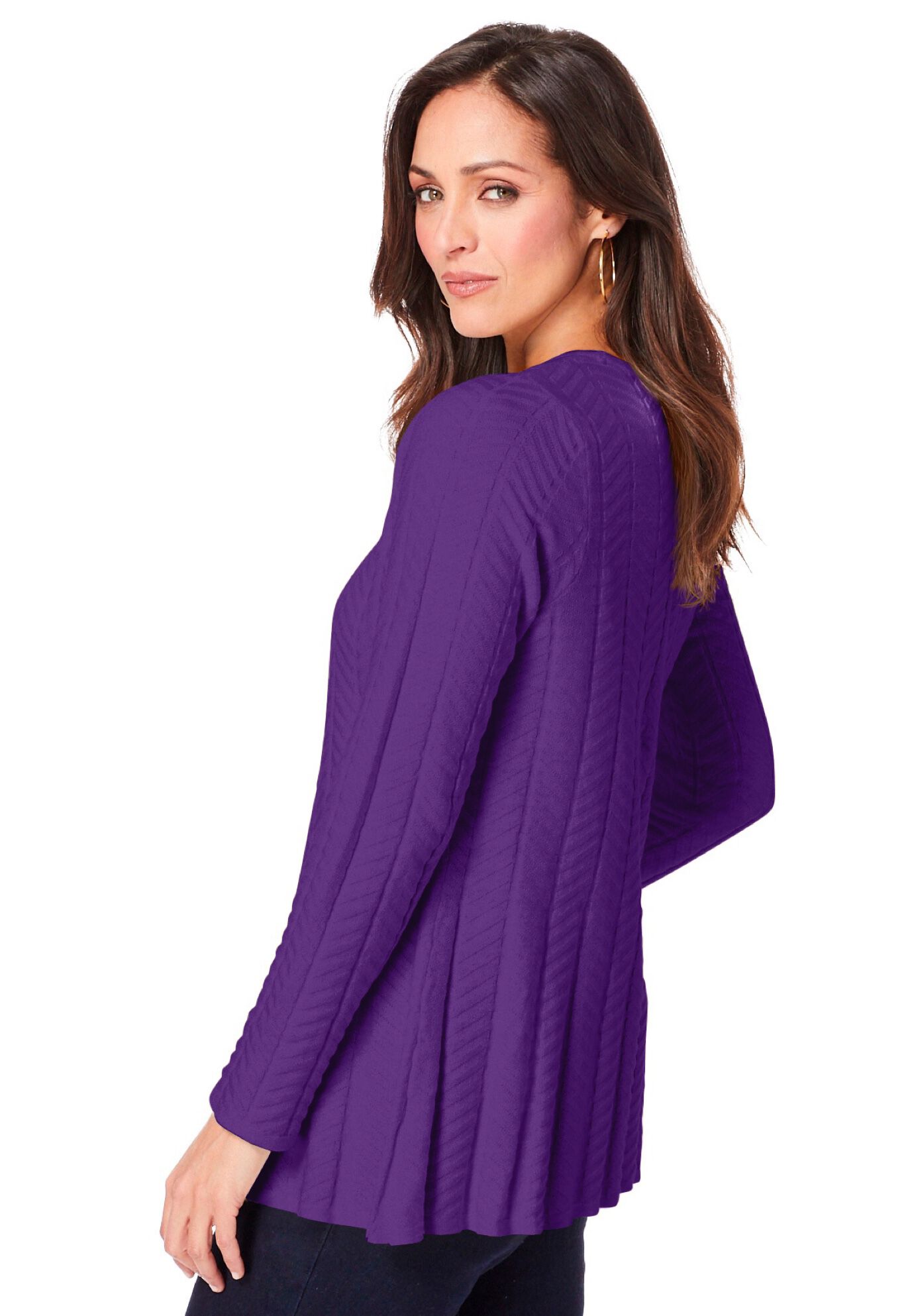 Chevron Fit & Flare Sweater, PURPLE ORCHID, alternate image number 2