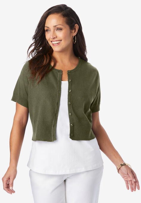 Jewel-Neck Shrug, DARK OLIVE GREEN, hi-res image number null