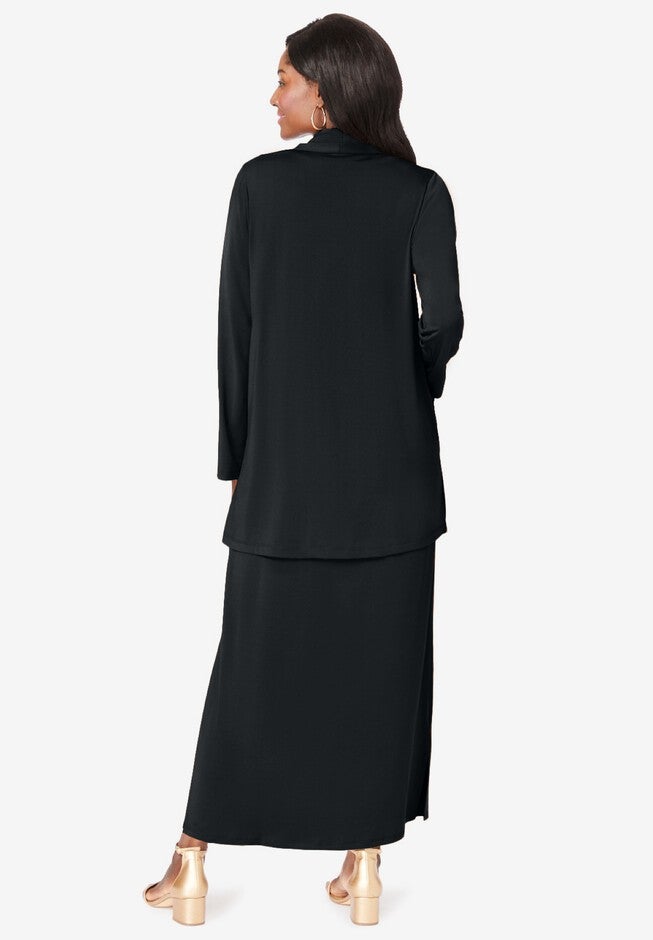 2-Piece Cowlneck Jacket Dress, BLACK, on-hover image number null