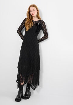 Stretch Lace Hanky Hem Maxi Dress