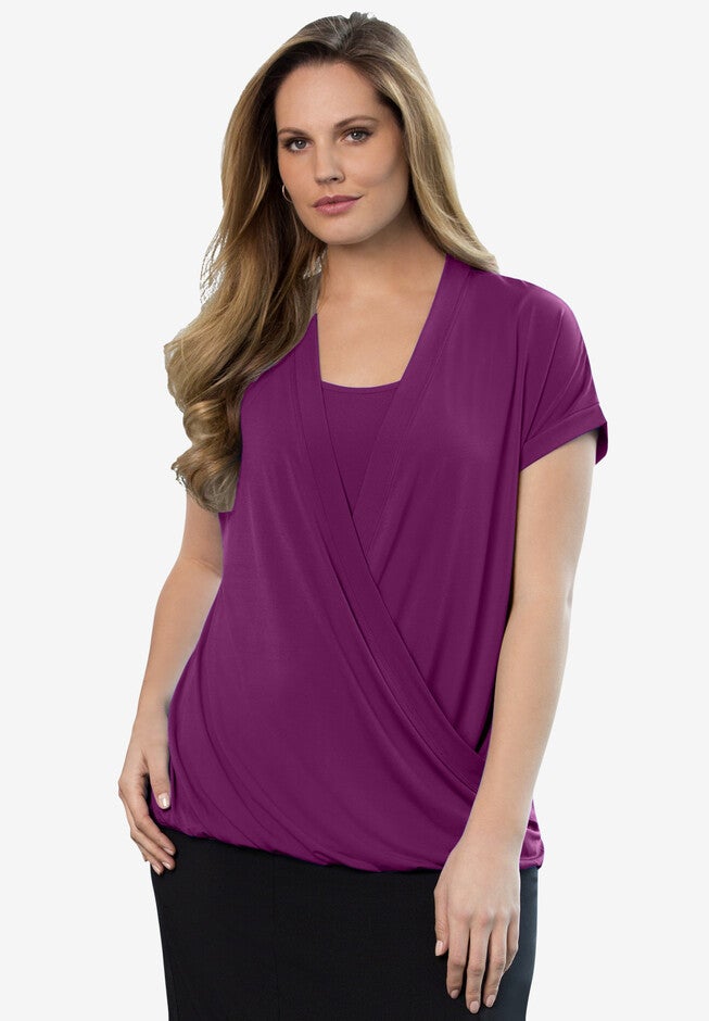 Surplice Wrap Top, PURPLE TULIP, hi-res image number 0