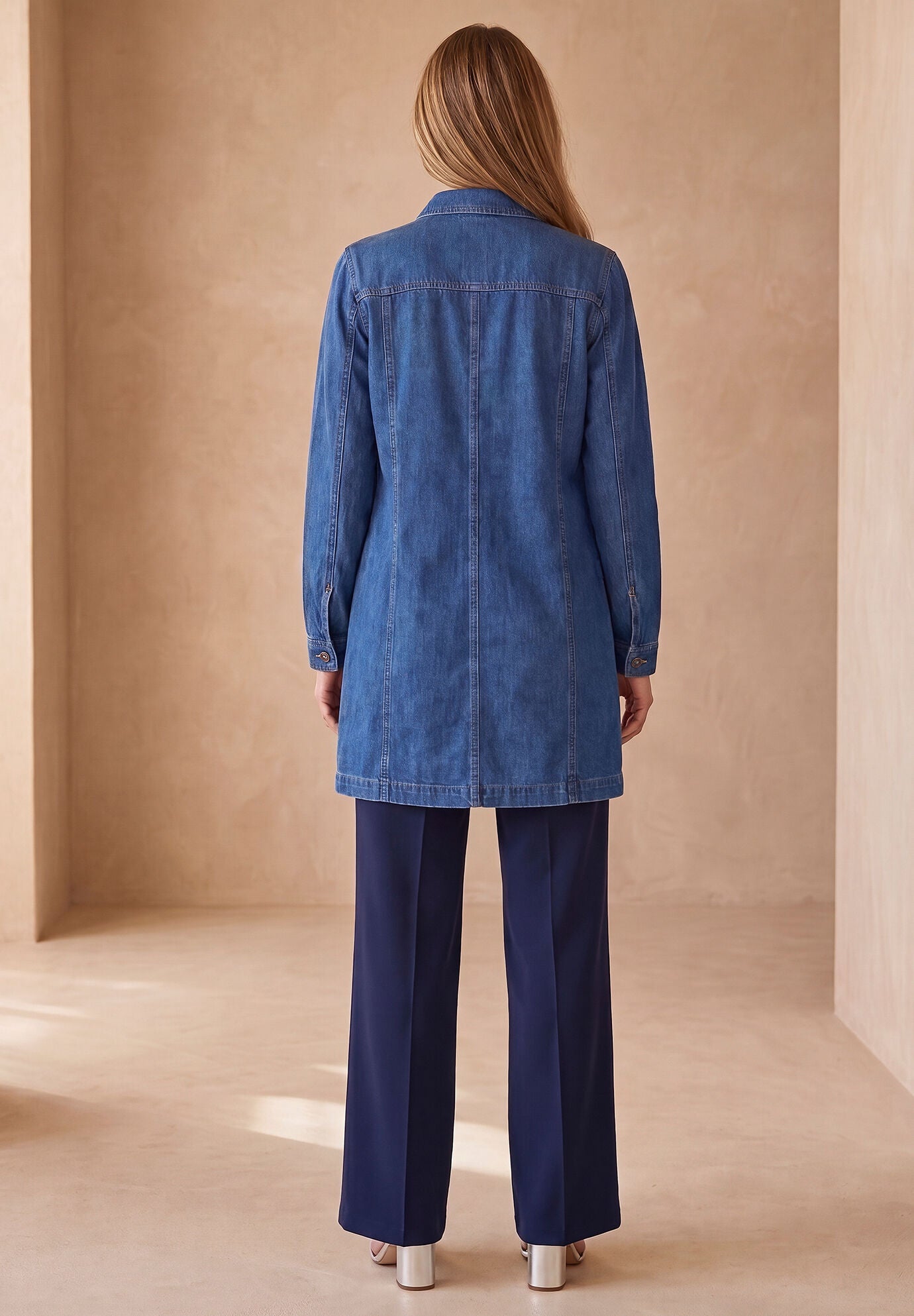 Long Denim Jacket, MEDIUM STONEWASH, alternate image number 6