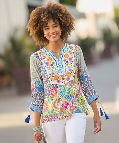 Notch Neck Boho Blouse