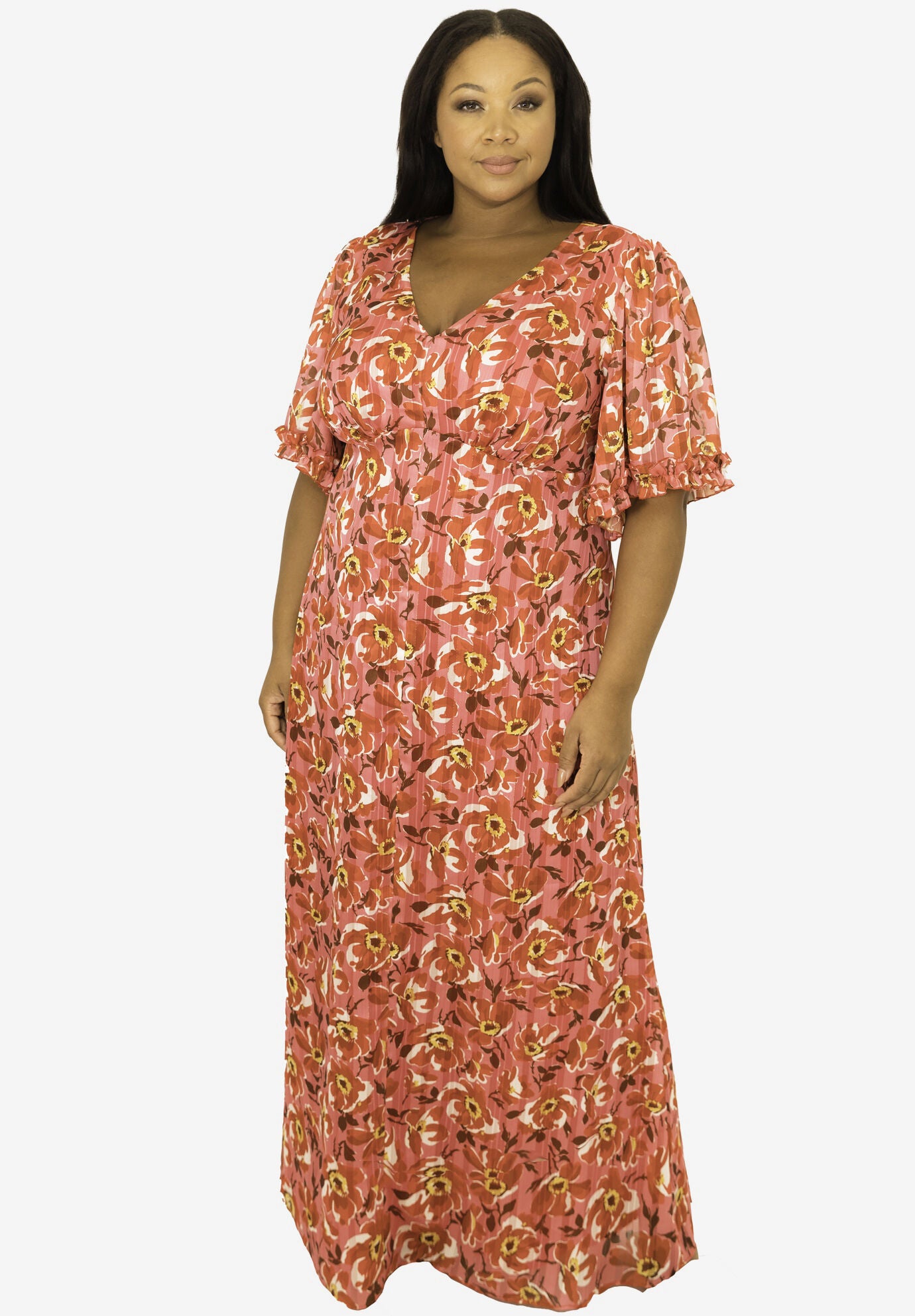 Kathlene Flutter Sleeves Maxi Dress Cream
