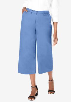 Stretch Cotton Chino Wide-Leg Crop