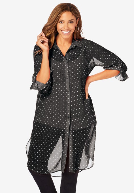 Sheer Mega Tunic, BLACK IVORY DOT, hi-res image number null