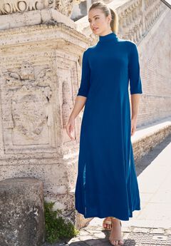 Mockneck Slit Maxi Dress