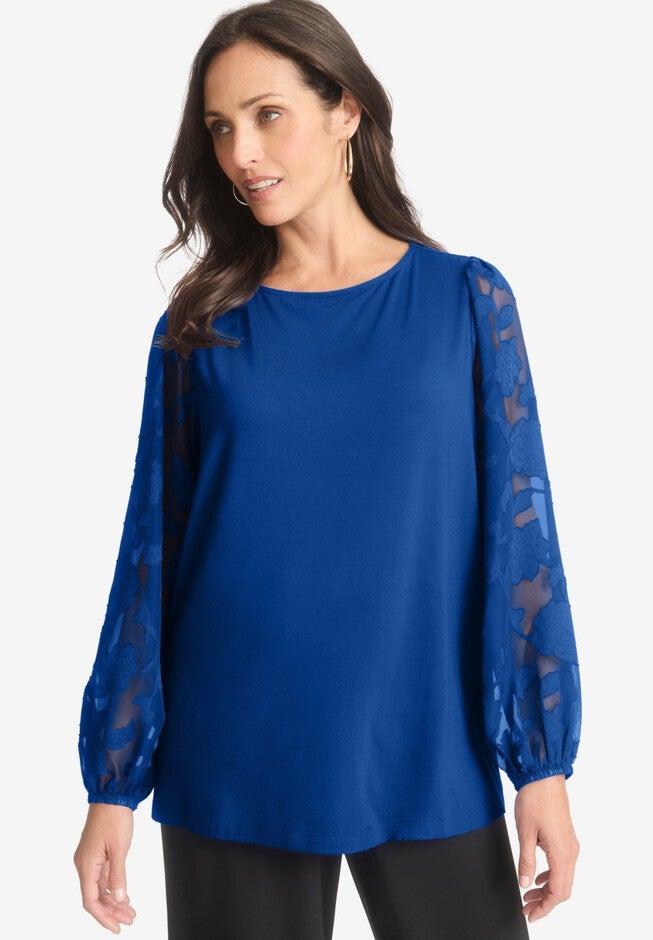 Mixed Media Top, DARK SAPPHIRE, hi-res image number null