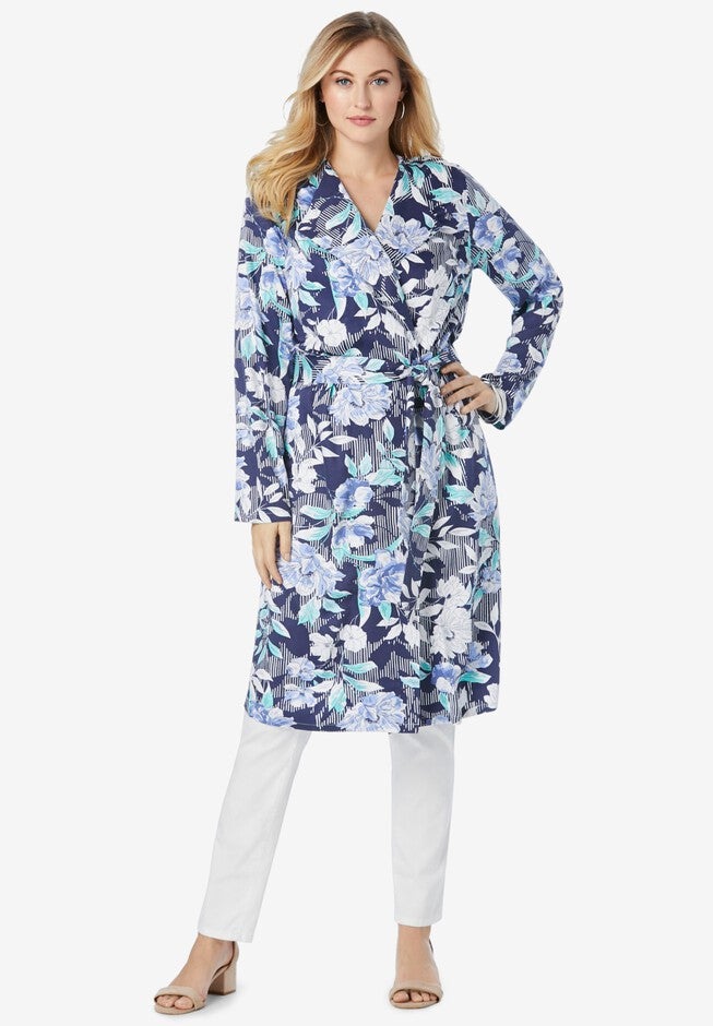 Tie-Front Duster, NAVY STRIPE FLORAL, hi-res image number null