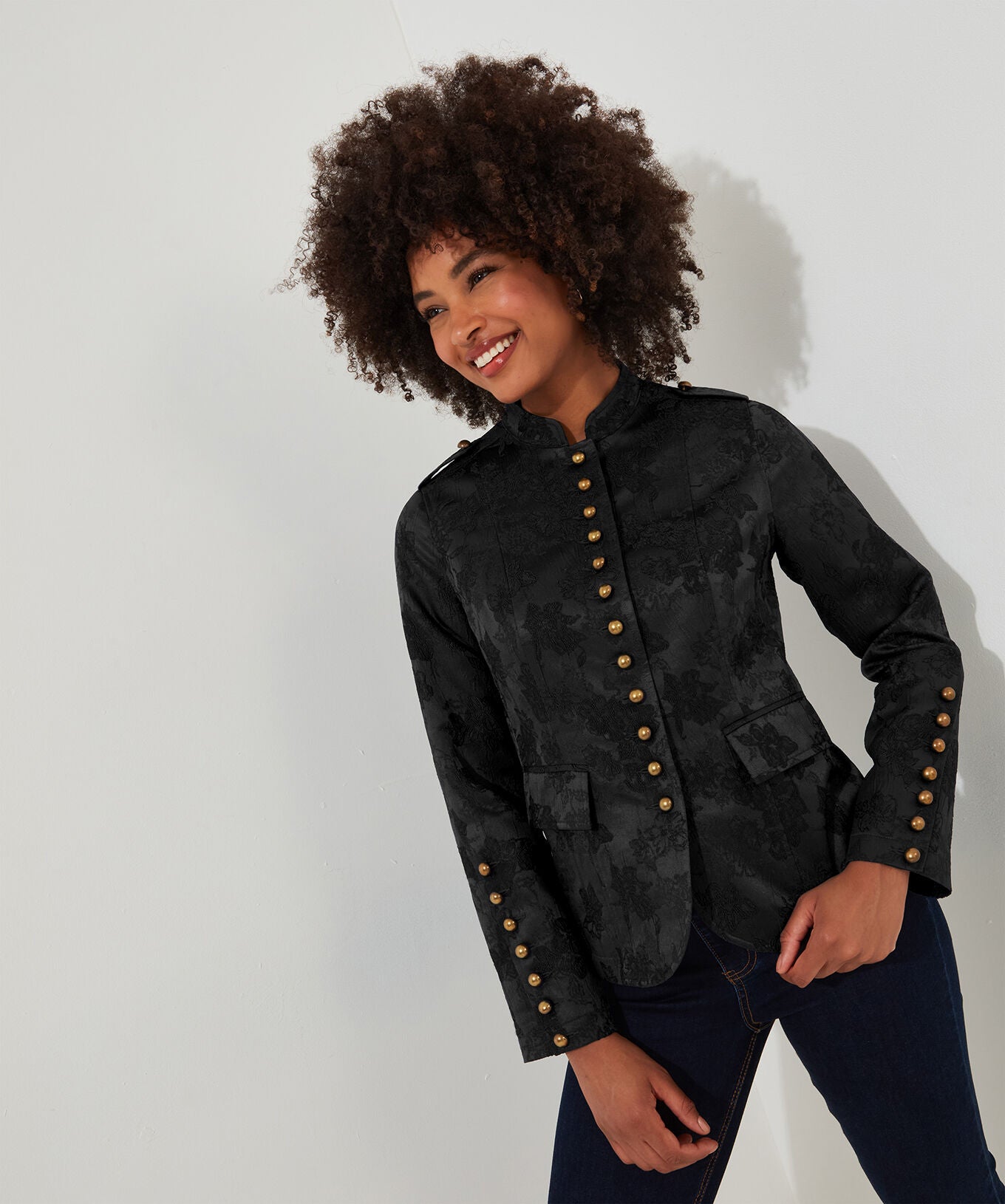Refined Military Jacket, BLACK, alternate image number 4