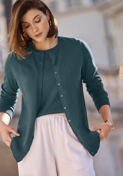 Fine Gauge Button-Front Cardigan