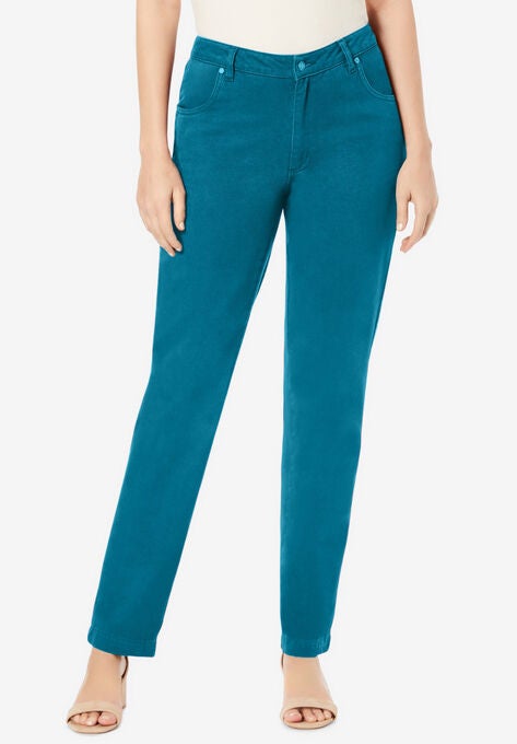 Classic Cotton Denim Straight Jeans, DEEP TEAL, hi-res image number null