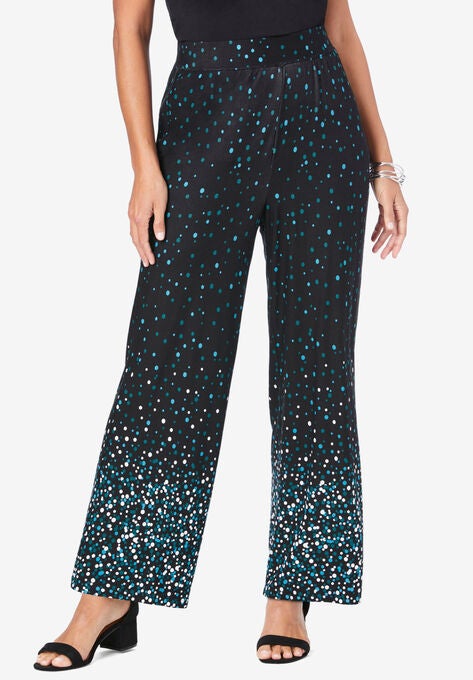 Everyday Knit Palazzo Pant, EMERALD GREEN DOT BORDER, hi-res image number null