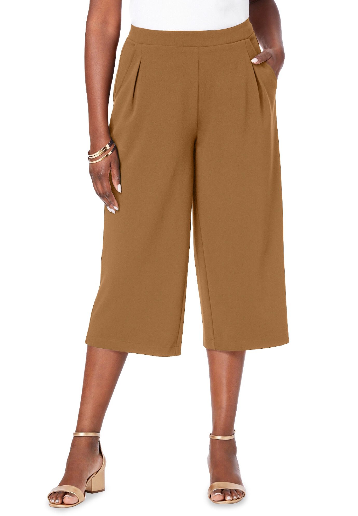 Wide-Leg Crop Crepe Pants, BROWN MAPLE, hi-res image number 0