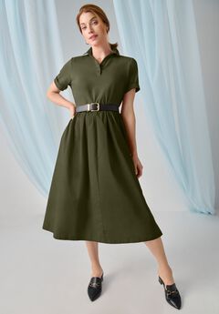 Mixed Media Poplin Shirt Dress