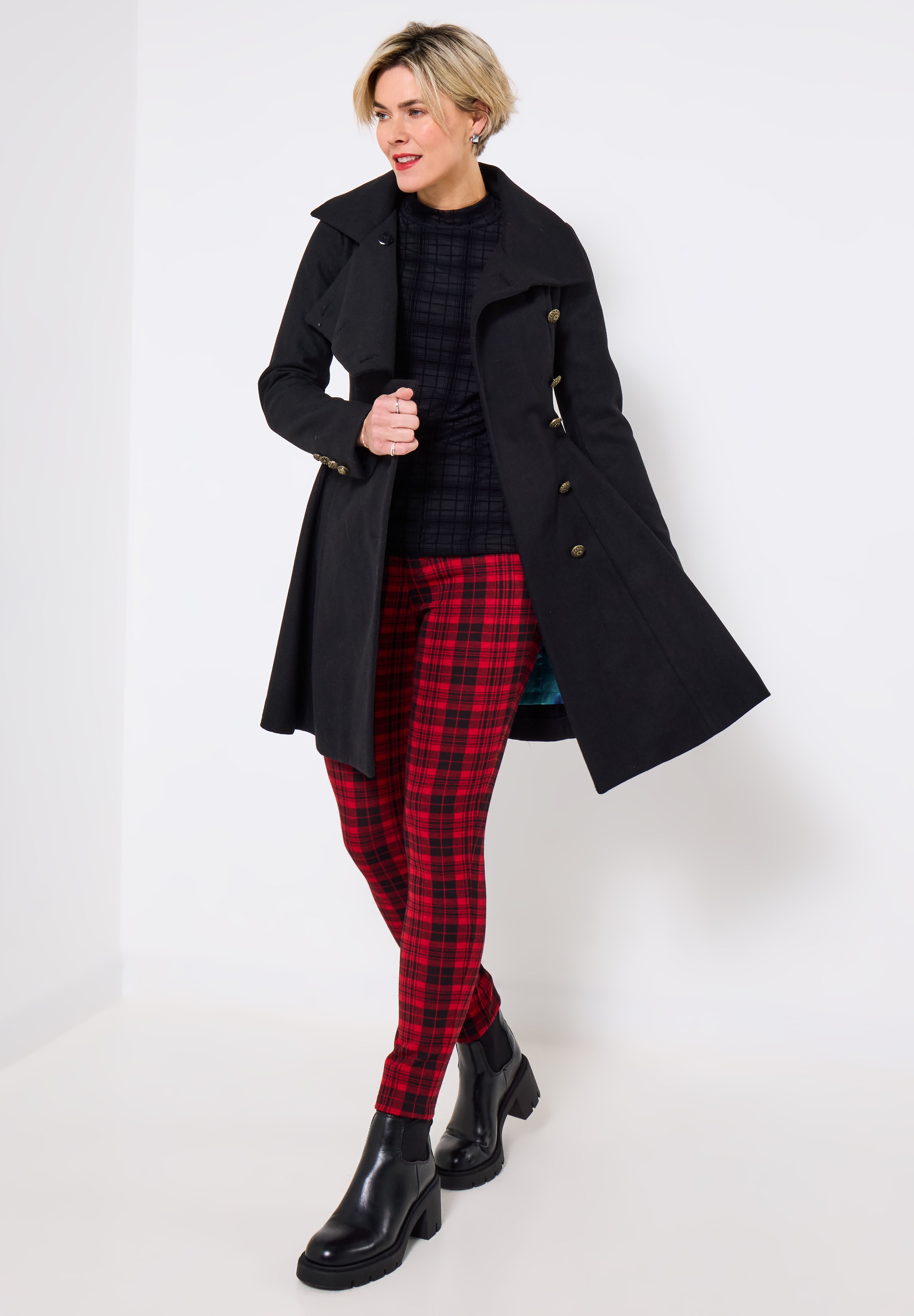 Asymmetrical Wool Blend A-Line Coat, BLACK, on-hover image number 1
