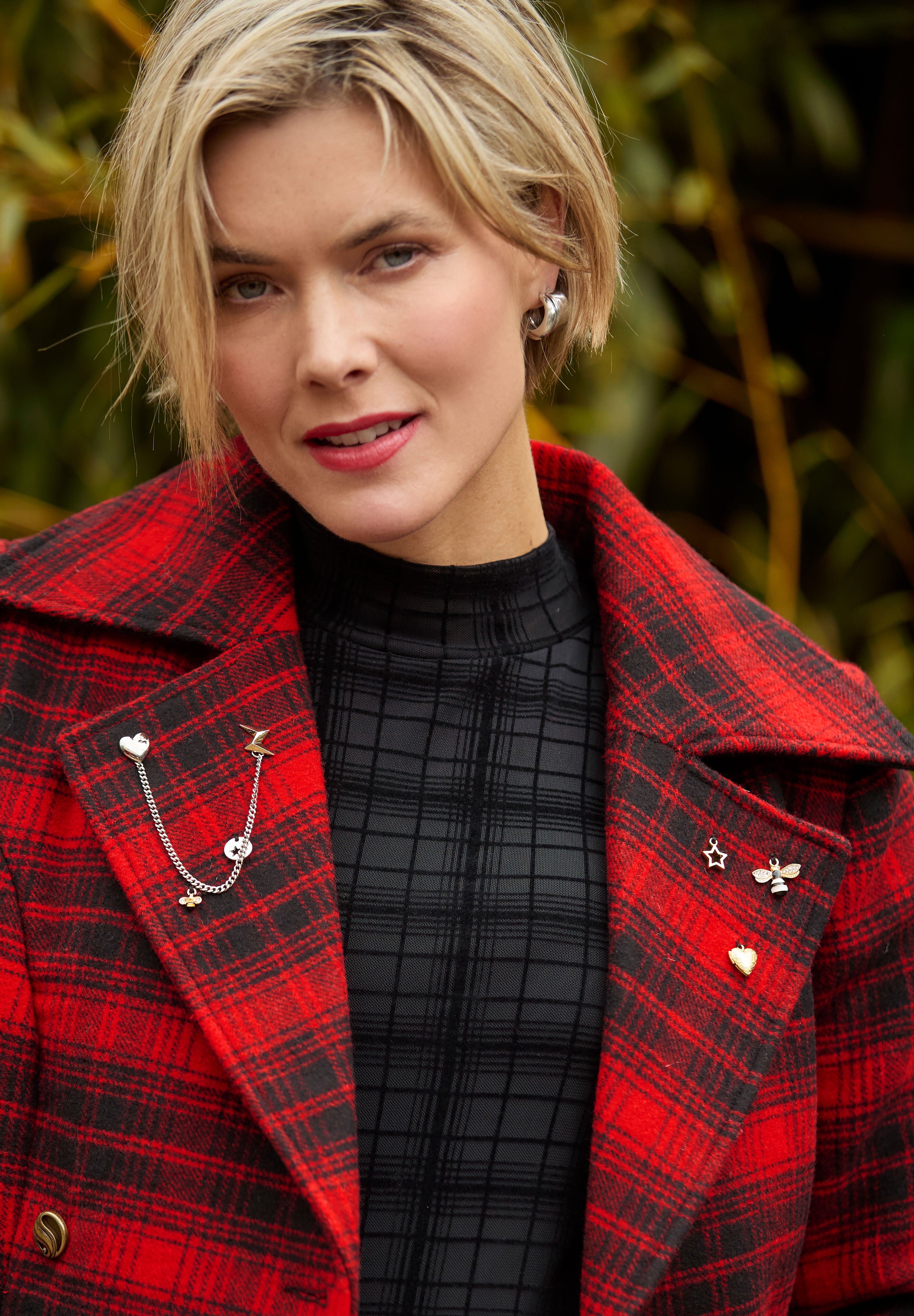 Wool-Blend Double Breasted Coat, RED MEGA PLAID, alternate image number 7