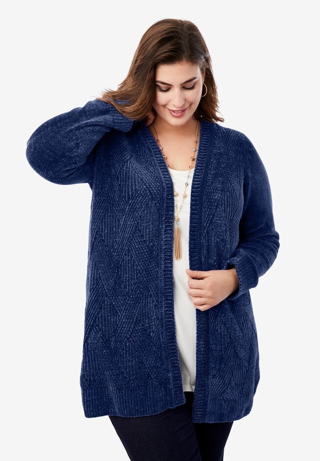Chenille Cardigan Sweater, EVENING BLUE, hi-res image number null