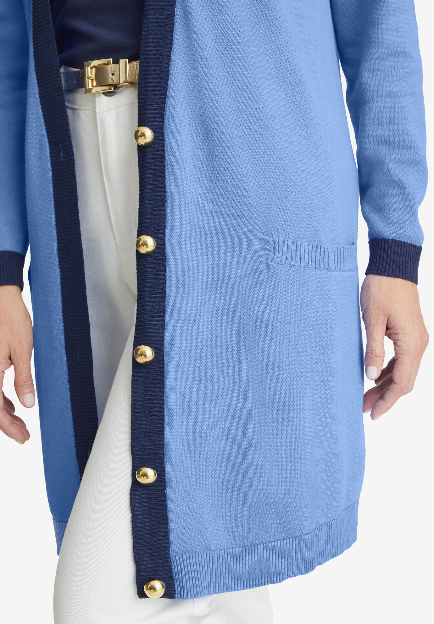 Tipped Button Front Cardigan, , alternate image number 2