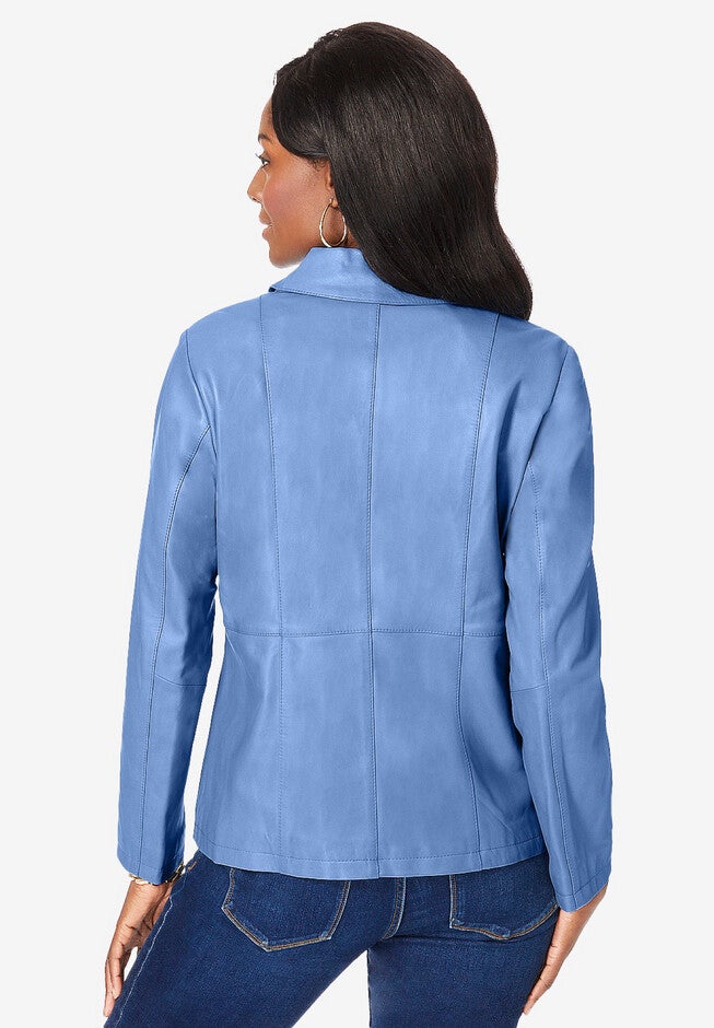 Drape-Front Leather Jacket, , on-hover image number 1