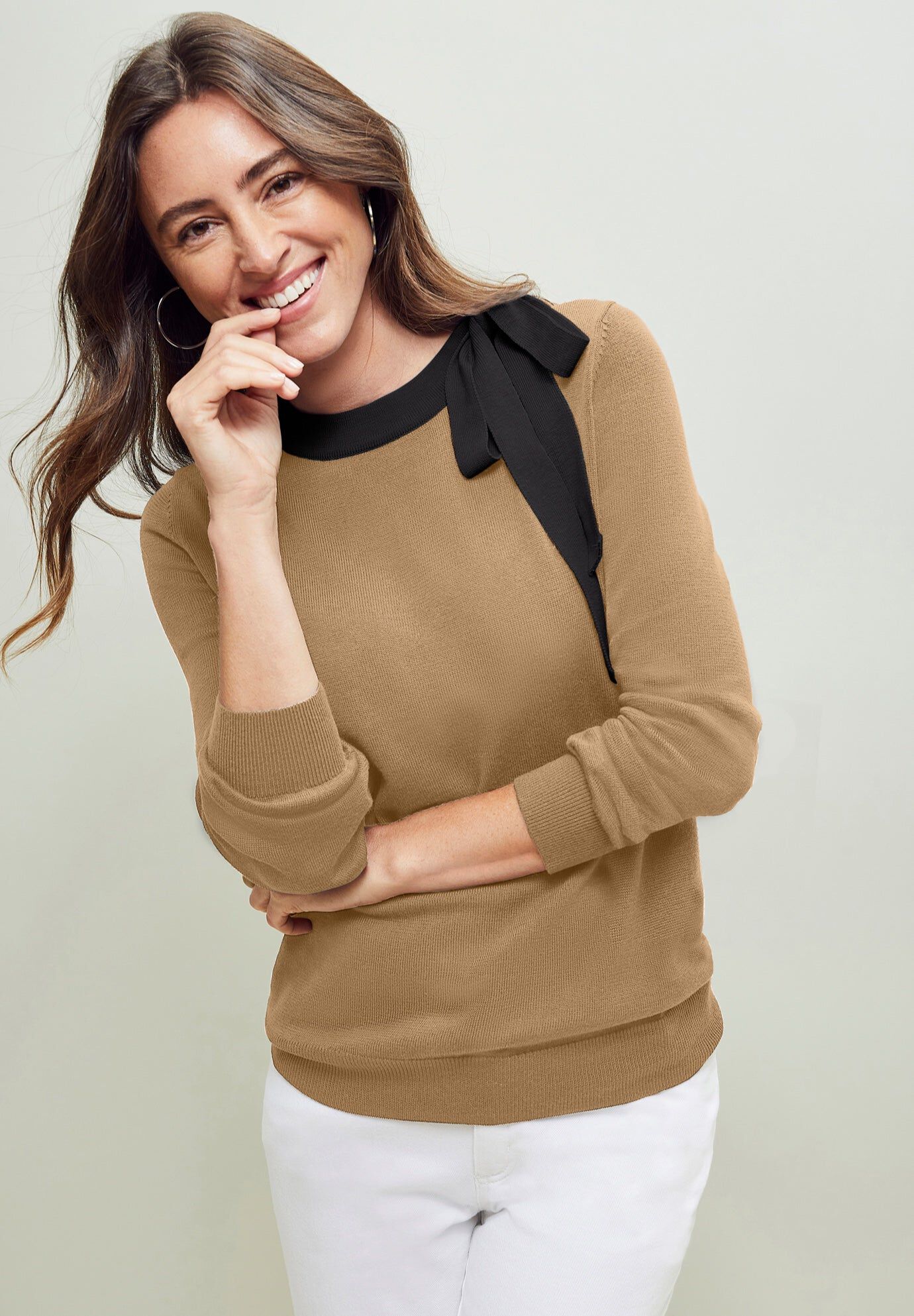 Tie-Neck Sweater, SOFT CAMEL, hi-res image number 0