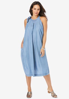 Denim Tie-Neck Dress
